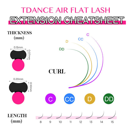TDANCE Flat Lashes Eyelash Extensions 0.15/0.2mm – Ellipse Air Flat, Matte Black, 13mm | Salon Use