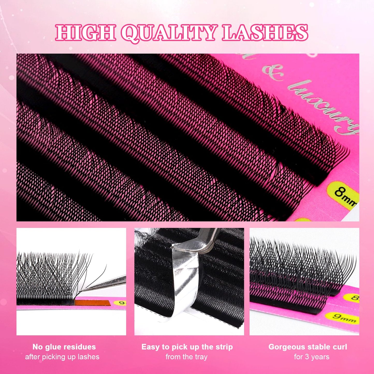 TDANCE YY Premade W-Lashes Volume Fans – Matte Black, 13mm (0.07D, W5D)