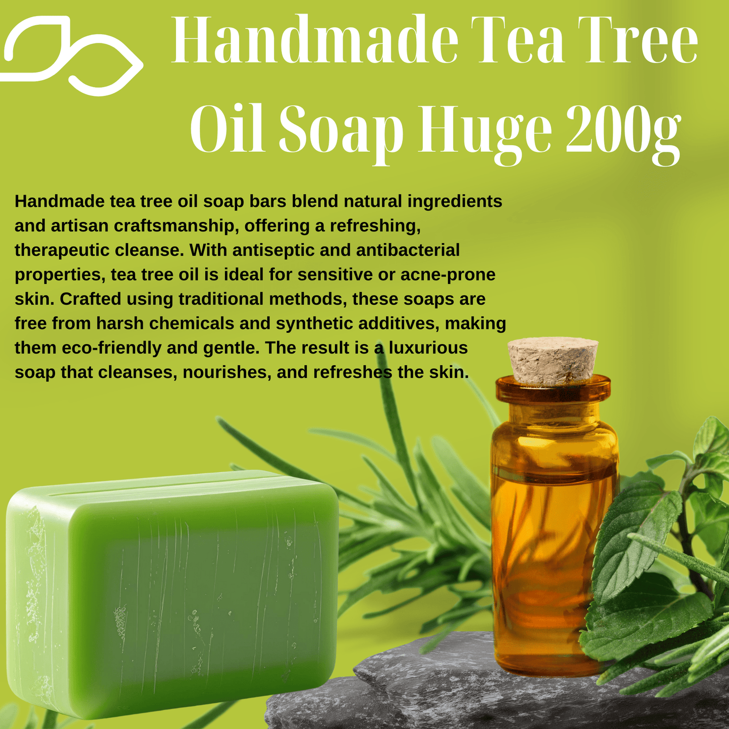 Tea Tree Oil Soap Bar 200g – Natural Antibacterial Cleanser – Vegan & Handmade UK