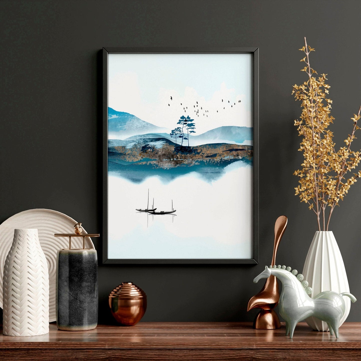 3 Wall Art Set – Teal Japanese Landscape Prints