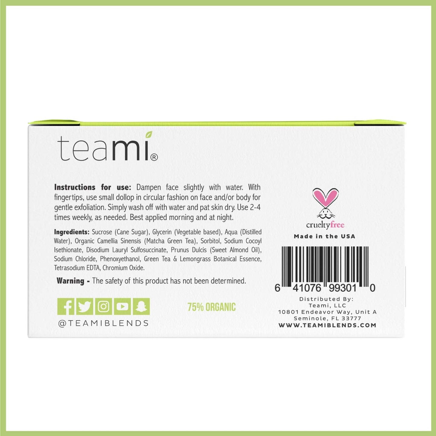 Teami Matcha Green Tea Facial Scrub – Hydrating Exfoliator with Lemongrass
