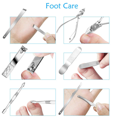 Teamkio 18-in-1 Manicure Pedicure Set | Portable Stainless Steel Grooming Kit with Leather Case