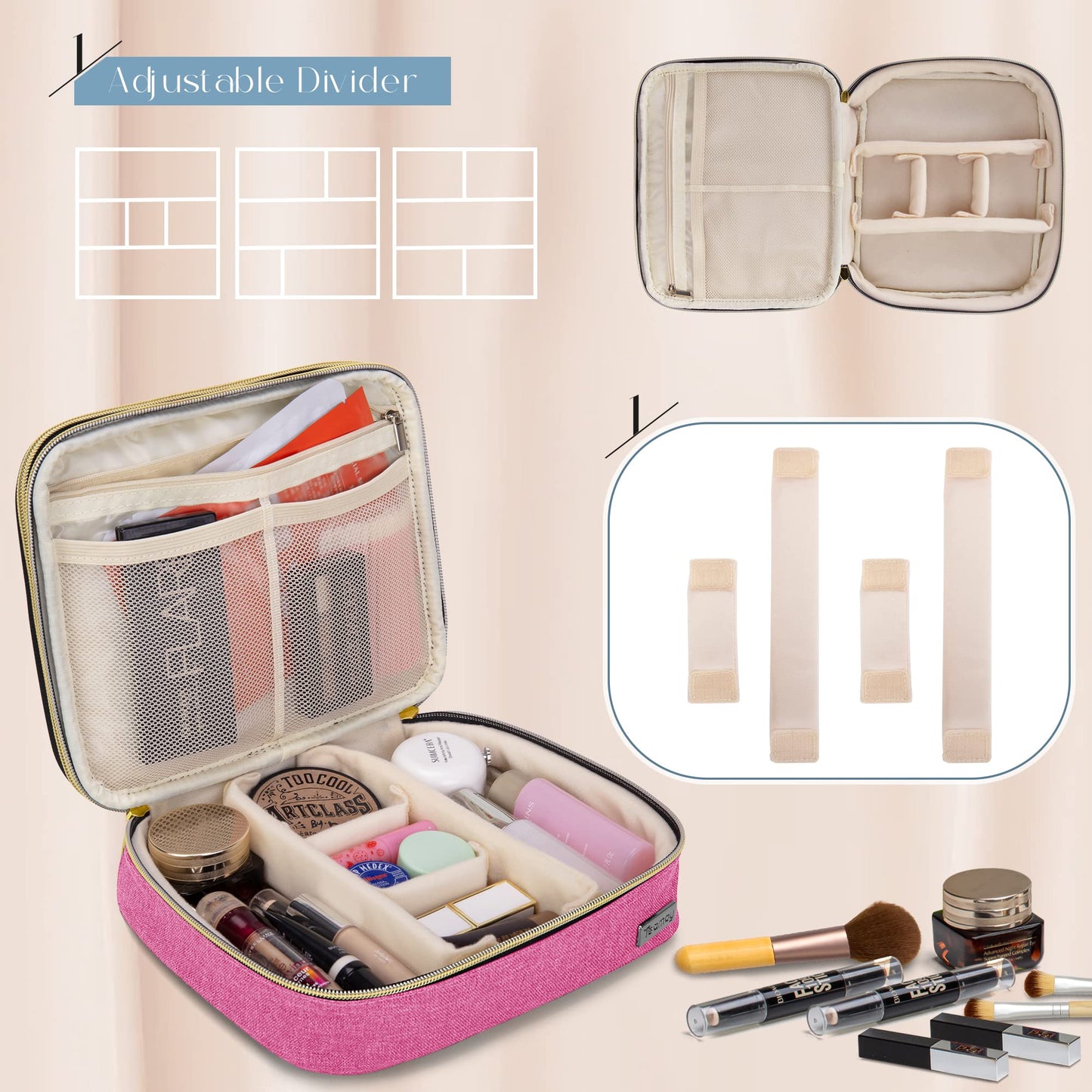 Teamoy Travel Makeup Brush Case – Portable Organizer Pouch with Handle (Pink)