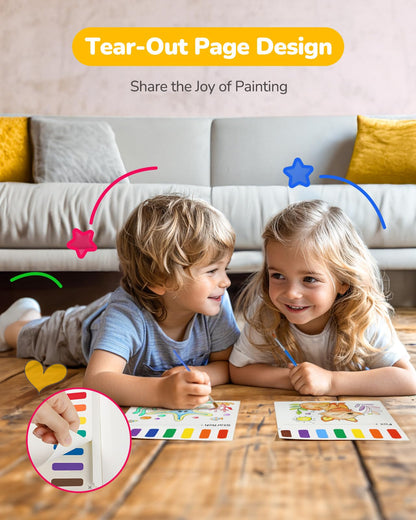 TECJOE 3 Pack Watercolor Coloring Books for Kids | 6 Brushes + Extra Paper | Ages 4–8 | Dinosaurs, Forest & Sea
