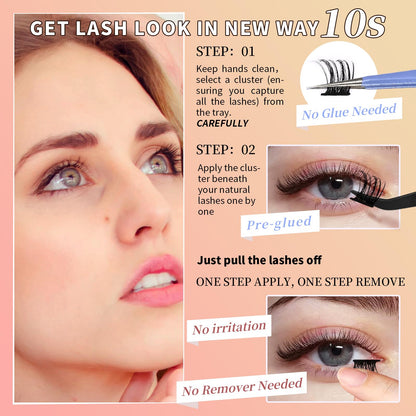 Tecxin Mix Natural Lash Clusters Kit – Korean Self-Adhesive, 10–12mm, 120 Pcs