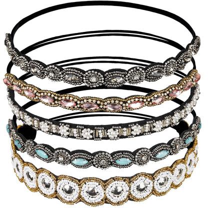 Teenitor 5pcs Rhinestone Beaded Headbands for Women – Elastic Crystal Hairbands (20-26.8 in)