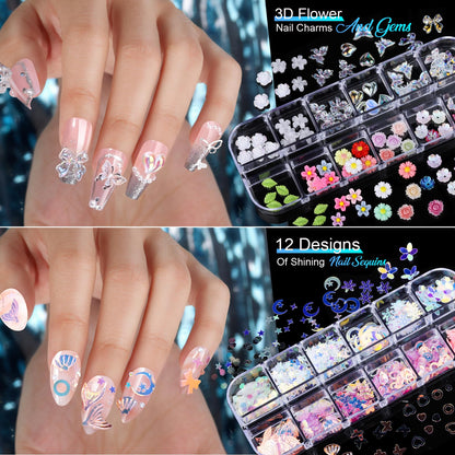 Teenitor Nail Charms & Gems Kit – 8 Boxes, 20 Nail Stickers, 3D Gems for Nails