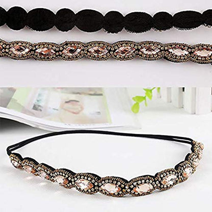 Teenitor 5pcs Rhinestone Beaded Headbands for Women – Elastic Crystal Hairbands (20-26.8 in)