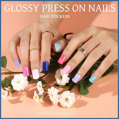 Teenitor 24Pack Short Square Press On Nails Kit – Matte, Glitter, French Tip & Glossy, with Glue & Tools