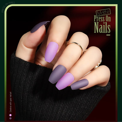 Teenitor 24 Pack Coffin Press-On Nails Kit – Medium Length, 12 Matte & 12 Glossy Colors