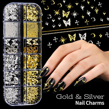 Teenitor Nail Charms & Nail Art Tools Set | 5 Charm Boxes, 15 Brushes, 2 Magnetic Nail Stands