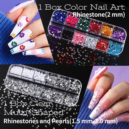 Teenitor Nail Charms & Nail Art Tools Set | 5 Charm Boxes, 15 Brushes, 2 Magnetic Nail Stands