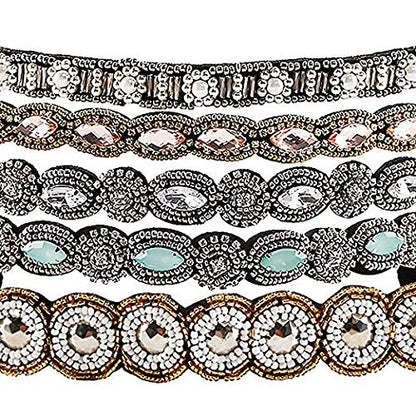 Teenitor 5pcs Rhinestone Beaded Headbands for Women – Elastic Crystal Hairbands (20-26.8 in)