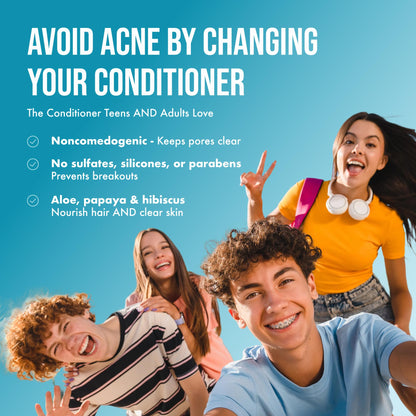 Teenology Teen Conditioner – Non-Comedogenic for Dry & Oily Scalp | Sulfate & Paraben Free | 16 oz | Blueberry Pomegranate Cucumber