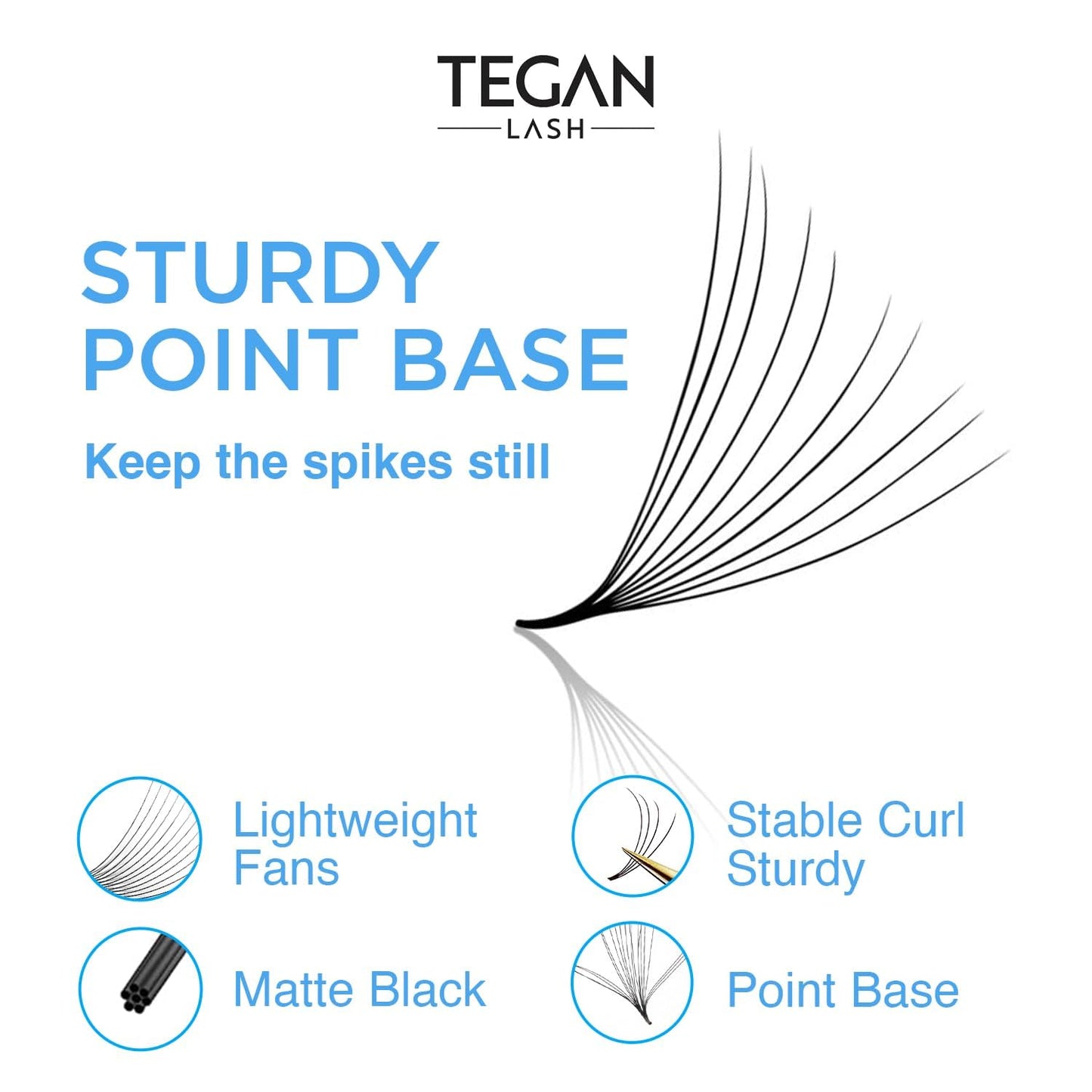 TEGAN LASH 500 Promade Fans Eyelash Extensions — Handmade 3D-16D, 0.03–0.07 Thick, C/CC/D Curl, 9–15mm