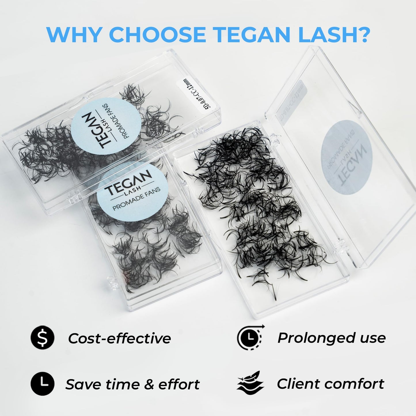 TEGAN LASH 500 Wispy Premade Fans – Handmade Volume Lashes, 5D–9D, 0.05/0.07, C/CC/D Curl, 9–15mm