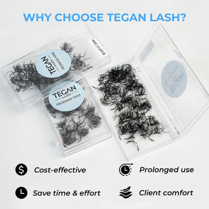 TEGAN LASH 500 Wispy Premade Fans – Handmade Volume Lashes, 5D–9D, 0.05/0.07, C/CC/D Curl, 9–15mm