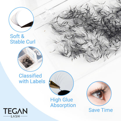 TEGAN LASH Promade Fan Mix Eyelash Extensions — 3D to 16D Premade Lashes 9–15mm