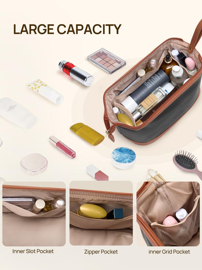 Telena Makeup Bag Large Capacity Travel Cosmetic Bag – Water-Resistant PU Leather, Portable Organizer