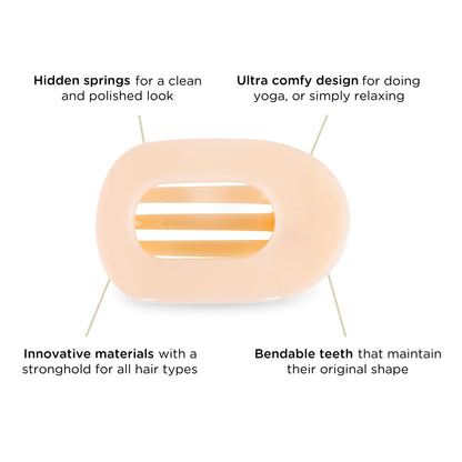 TELETIES Large Flat Round Hair Clip – Strong Grip, Bendable Teeth, Almond Beige