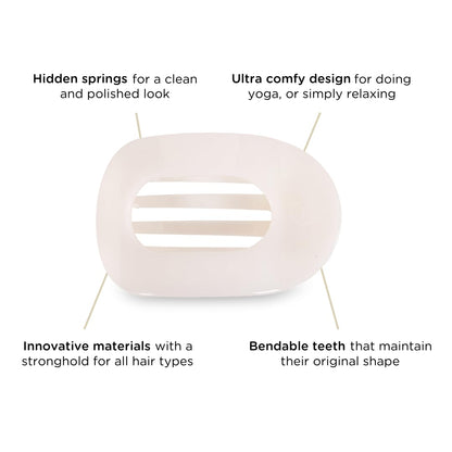 TELETIES Large Flat Round Hair Clip - Strong Grip, Bendable Teeth, Coconut White