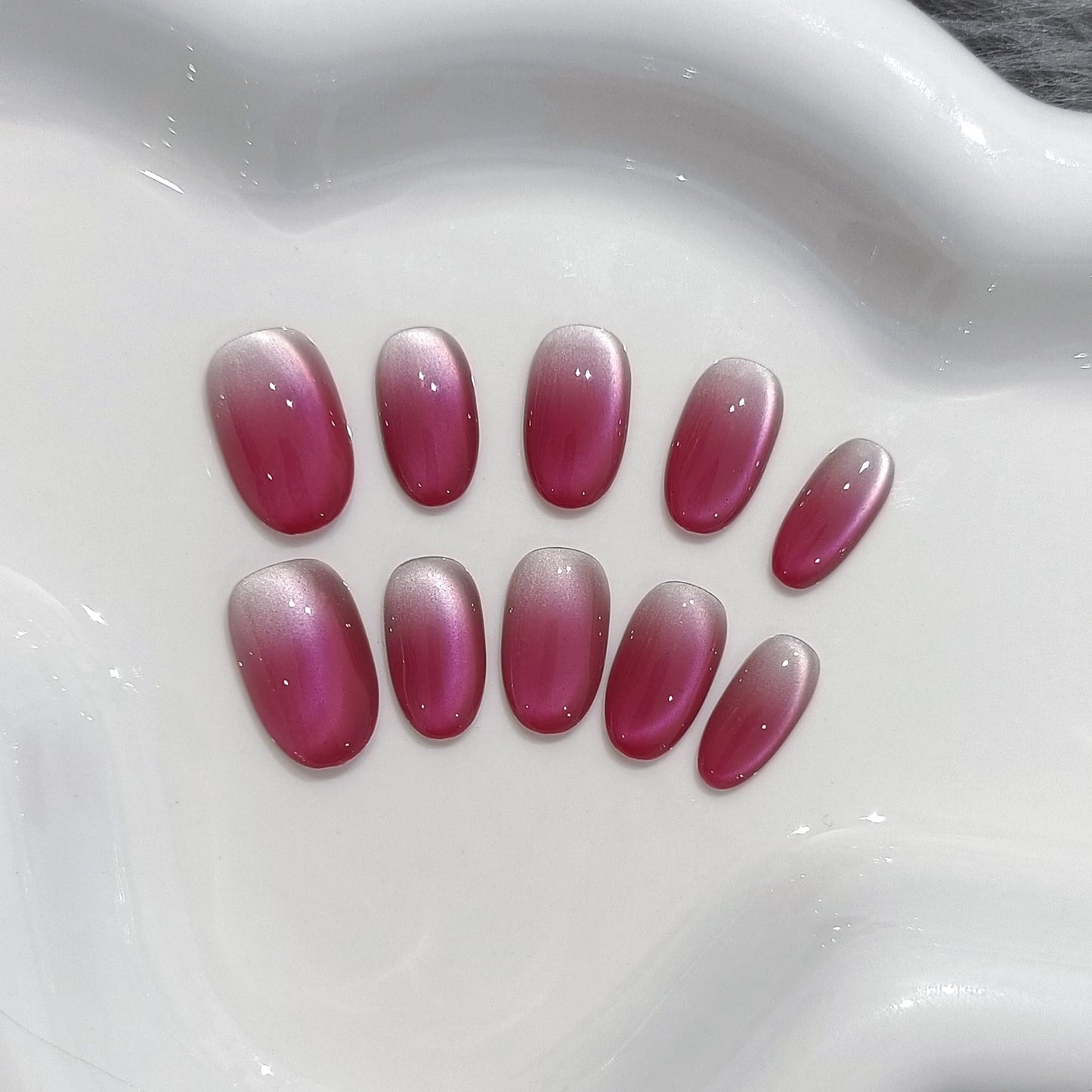 TENPAL Press On Nails 10 Pcs with Tools Kit (XS) – Peach Tea Rose Gradient Cat Eye, Short Oval