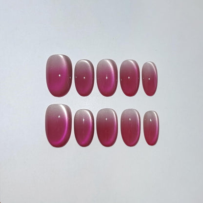 TENPAL Press On Nails 10 Pcs with Tools Kit (XS) – Peach Tea Rose Gradient Cat Eye, Short Oval