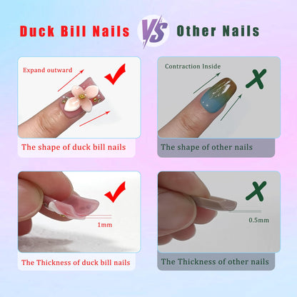 TENPAL Short Duckbill Press-On Nails – Pink Blushing French Tip with 3D Flower Bow (10pcs)