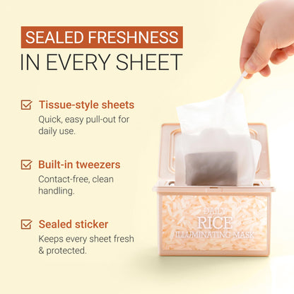 Tenzero Daily Rice Illuminating Mask (30 Sheets) – Hydrating, Soothing & Nourishing