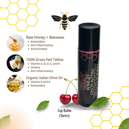 Terra Lotus Organic Tallow Lip Balm (5 Pack) – Cherry | Hydration with Olive Oil & Beeswax