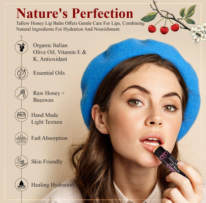Terra Lotus Organic Tallow Lip Balm (5 Pack) – Cherry | Hydration with Olive Oil & Beeswax