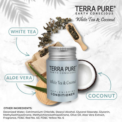 Terra Pure Travel Size Hotel Conditioner – 100 x 1oz Bottles, White Tea & Coconut