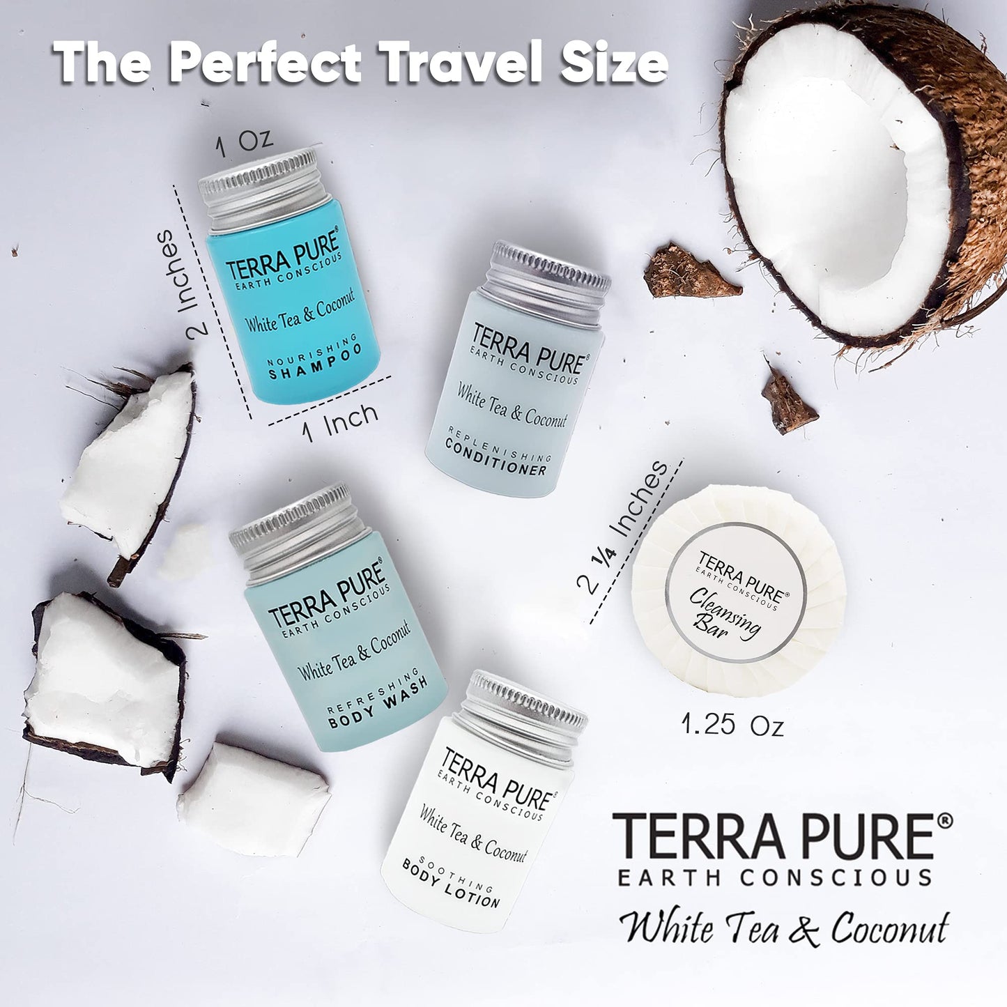 Terra Pure White Tea & Coconut Hotel Toiletries Set – 300-Piece Travel Amenities Kit