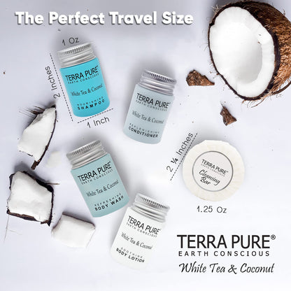 Terra Pure White Tea & Coconut Hotel Toiletries Set – 300-Piece Travel Amenities Kit