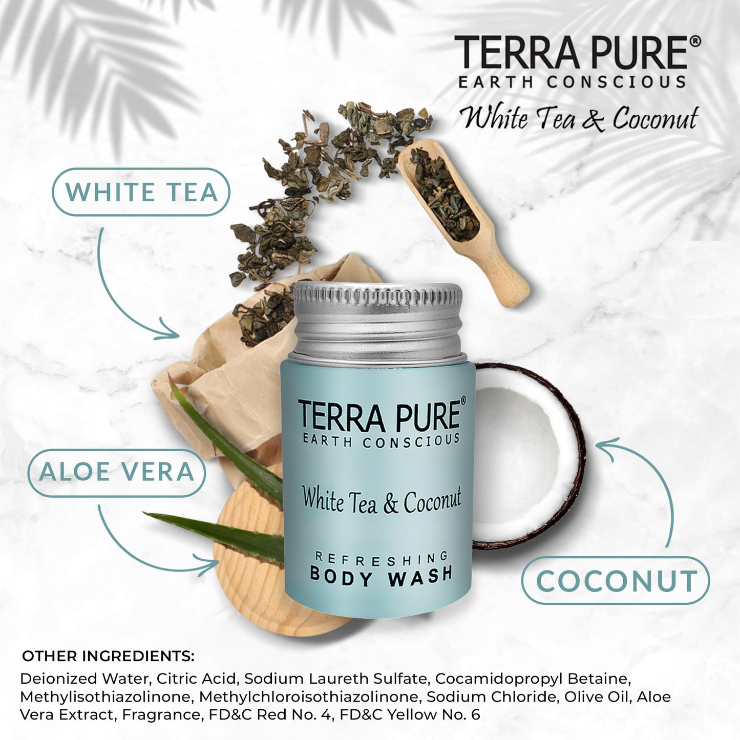 Terra Pure White Tea & Coconut Body Wash – Travel Size Hotel Amenities, 1 oz (Case of 300)