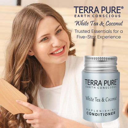 Terra Pure Travel Size Hotel Conditioner – 100 x 1oz Bottles, White Tea & Coconut