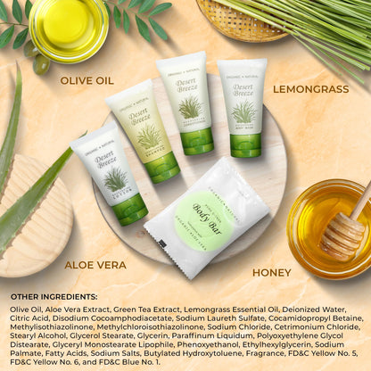 Terra Pure Desert Breeze Travel Size Hotel Toiletry Set – 150 Count, 1 oz Bottles, Aloe & Olive Oil, Paraben Free