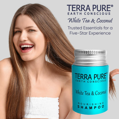 Terra Pure Travel Size Hotel Shampoo – 100 x 1 oz Bottles, White Tea & Coconut