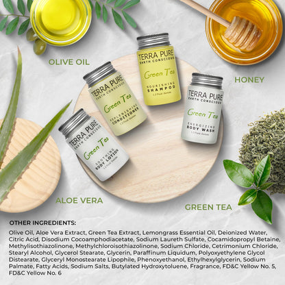 Terra Pure Green Tea Toiletries Set — 80-Piece Hotel Amenities Kit (Travel Size)