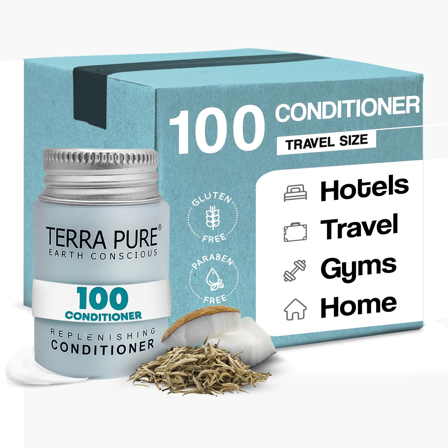 Terra Pure Travel Size Hotel Conditioner – 100 x 1oz Bottles, White Tea & Coconut