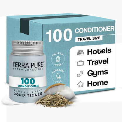 Terra Pure Travel Size Hotel Conditioner – 100 x 1oz Bottles, White Tea & Coconut
