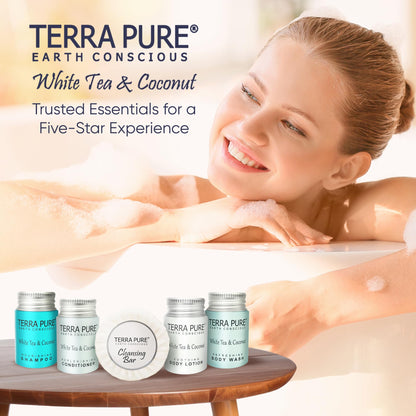 Terra Pure White Tea & Coconut Hotel Toiletries Set – 300-Piece Travel Amenities Kit