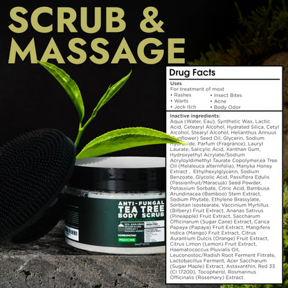 Terramed Just Think Comfort Antifungal Body Scrub with Tea Tree Oil – Exfoliating Body Wash, 12 Fl oz with Scrubber Brush
