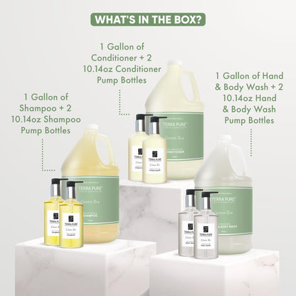 Terra Pure Gallon & Dispenser Set | All-In-Kit for Hotels – Shampoo, Conditioner & Body Wash