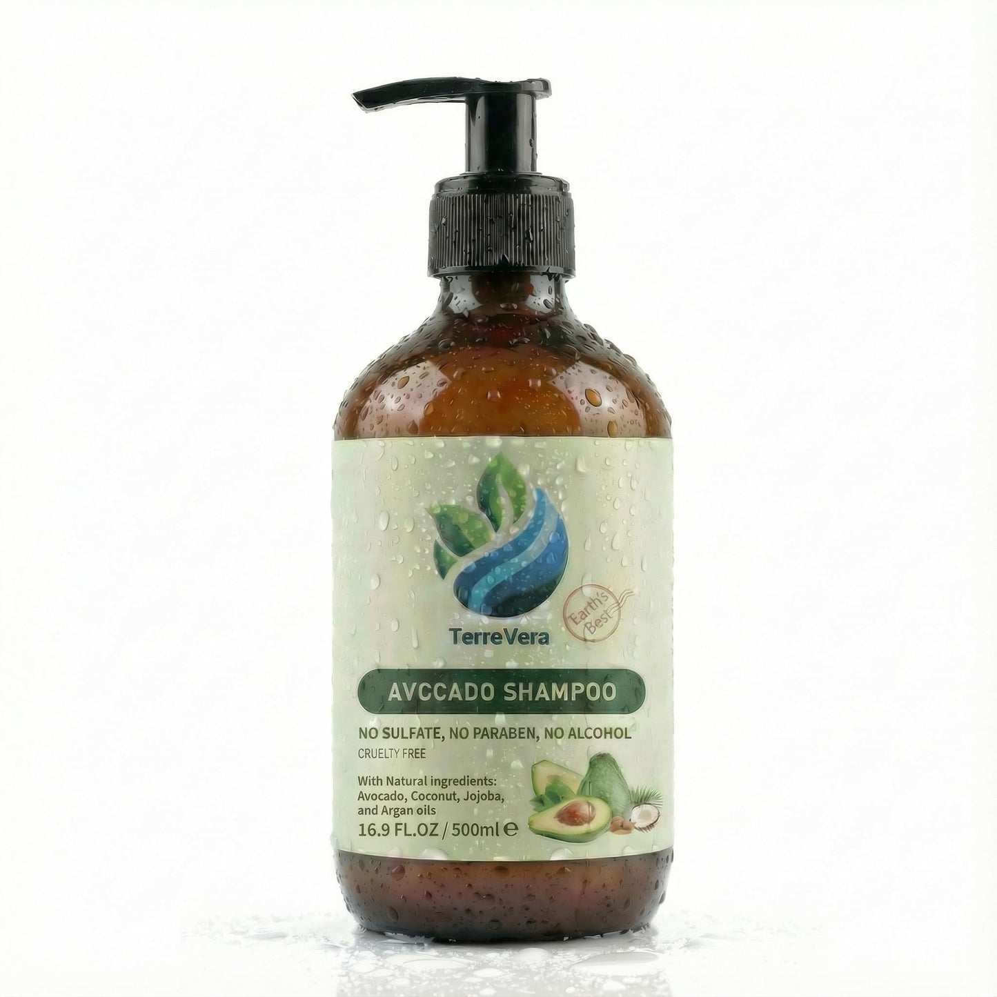 TerreVera Avocado Shampoo – Salon-Quality Hydration with Avocado, Argan, Coconut & Jojoba Oils – Sulfate & Paraben Free – 16.9 fl oz