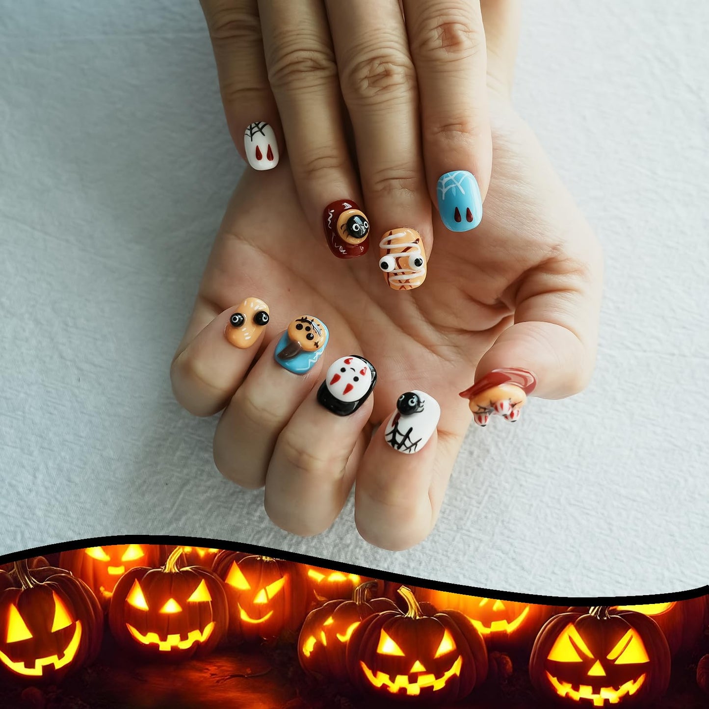 Tesytto Nightmare Before Christmas Ghost Nails – 3D Halloween Press-On Kit