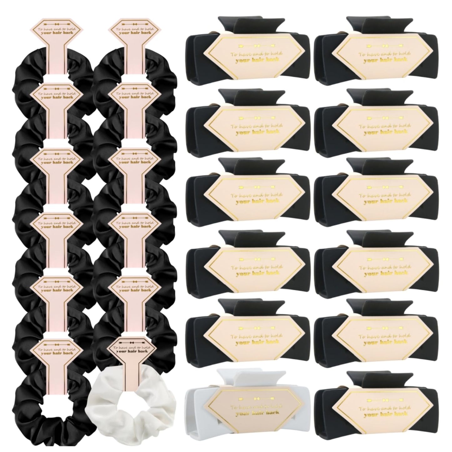 Tethzeng Bridesmaid Gift Set – 4.1 inch Hair Claws, White & Black Scrunchies, Bachelorette Sunglasses (12pc)