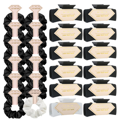 Tethzeng Bridesmaid Gift Set – 4.1 inch Hair Claws, White & Black Scrunchies, Bachelorette Sunglasses (12pc)