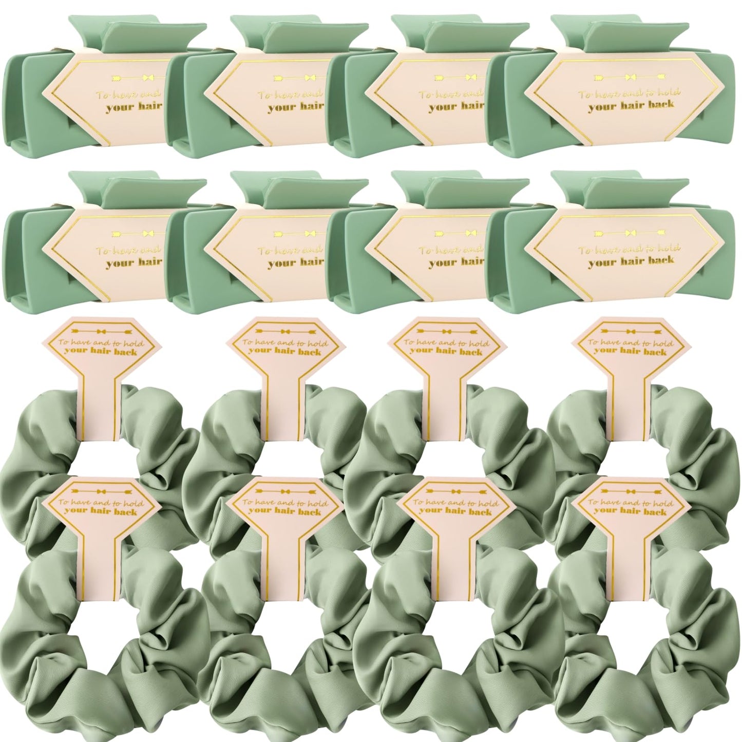 Tethzeng Bridesmaid Scrunchies & Hair Claw Clips – Sage Green 16-Piece Gift Set for Bachelorette & Wedding Party