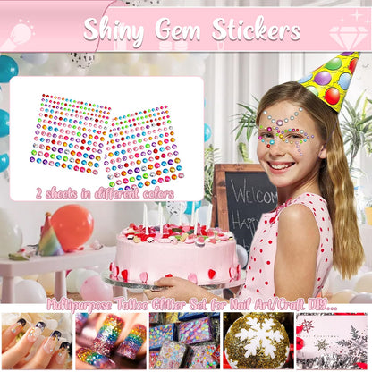 TEUVO Kids Glitter Tattoo Kit – 50 Colors, 177 Stencils, 25 Pattern Stickers